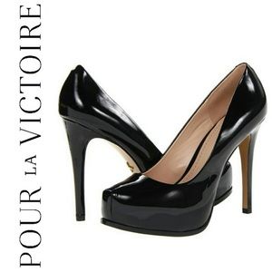 POUR LA VICTOIRE Black Patent Leather Irina Platform Pumps
